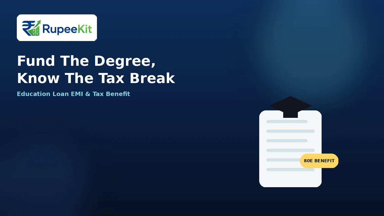 Illustration of a graduation cap with an EMI and tax benefit note representing an education loan calculation