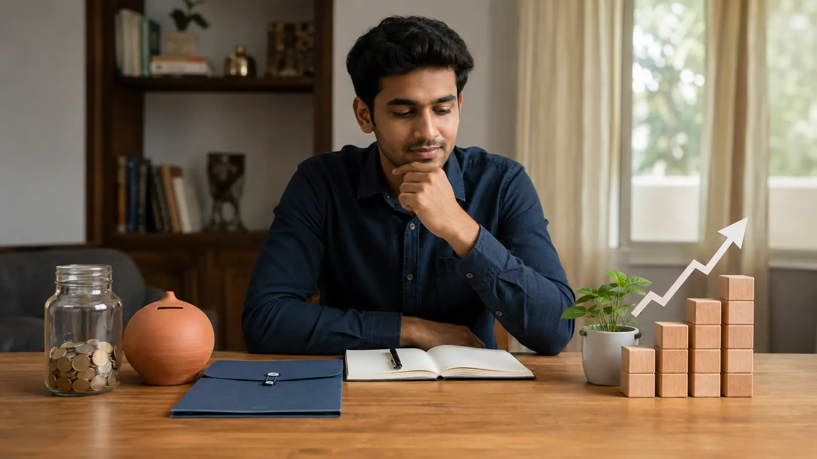 Indian beginner comparing short-term saving with a long-term investment plan