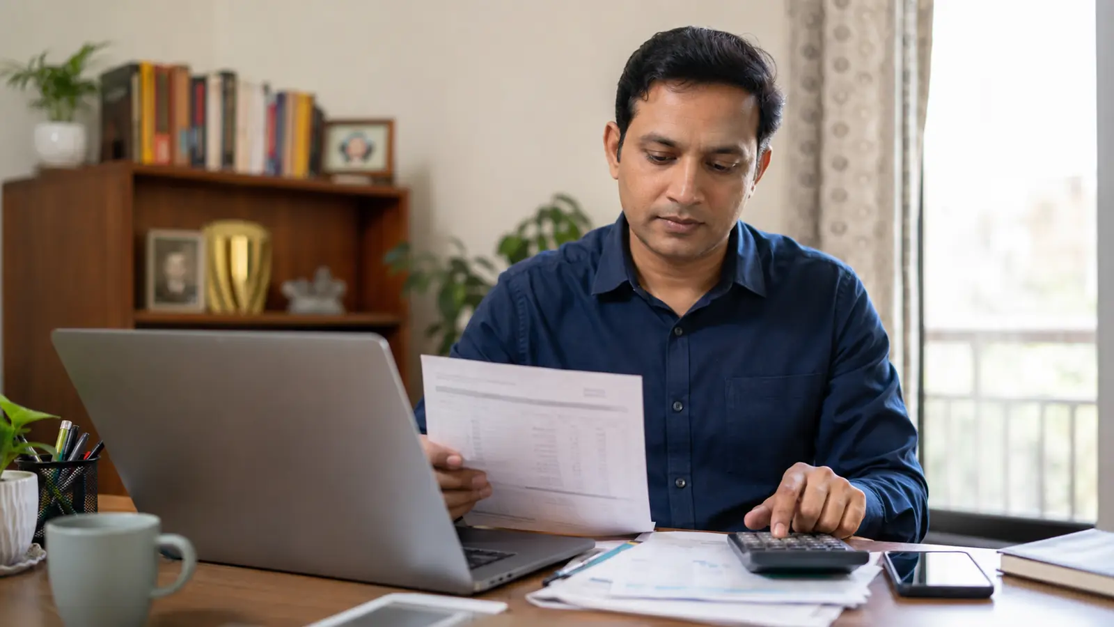 Indian employee reviewing provident fund records before planning a partial EPF withdrawal